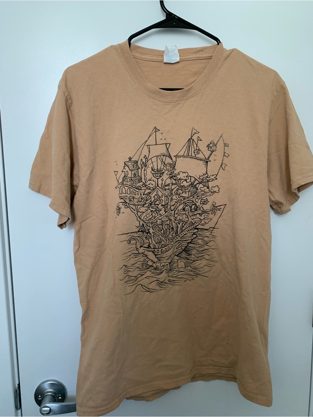 Tan Ship Crewneck T‑Shirt